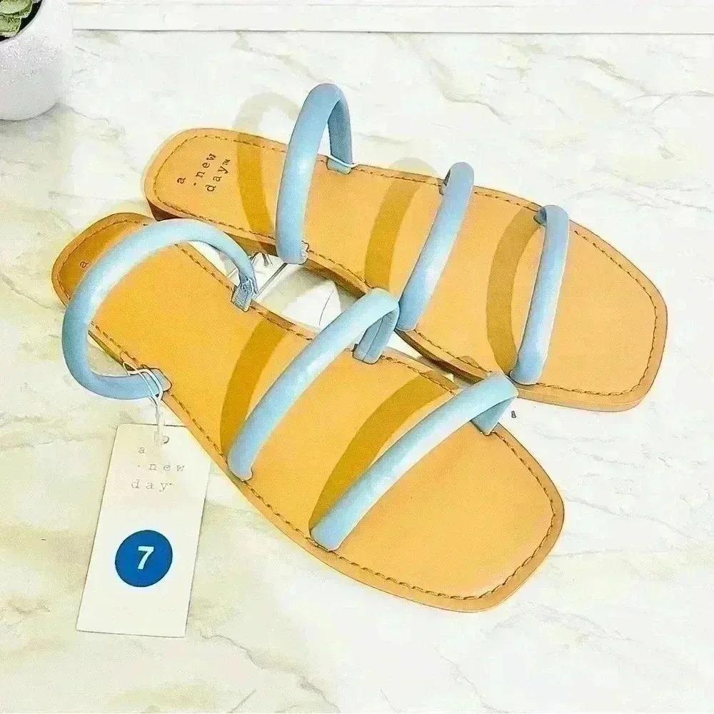 Women's Wren Triple Strap Sandals Blue - A New Day - size 7